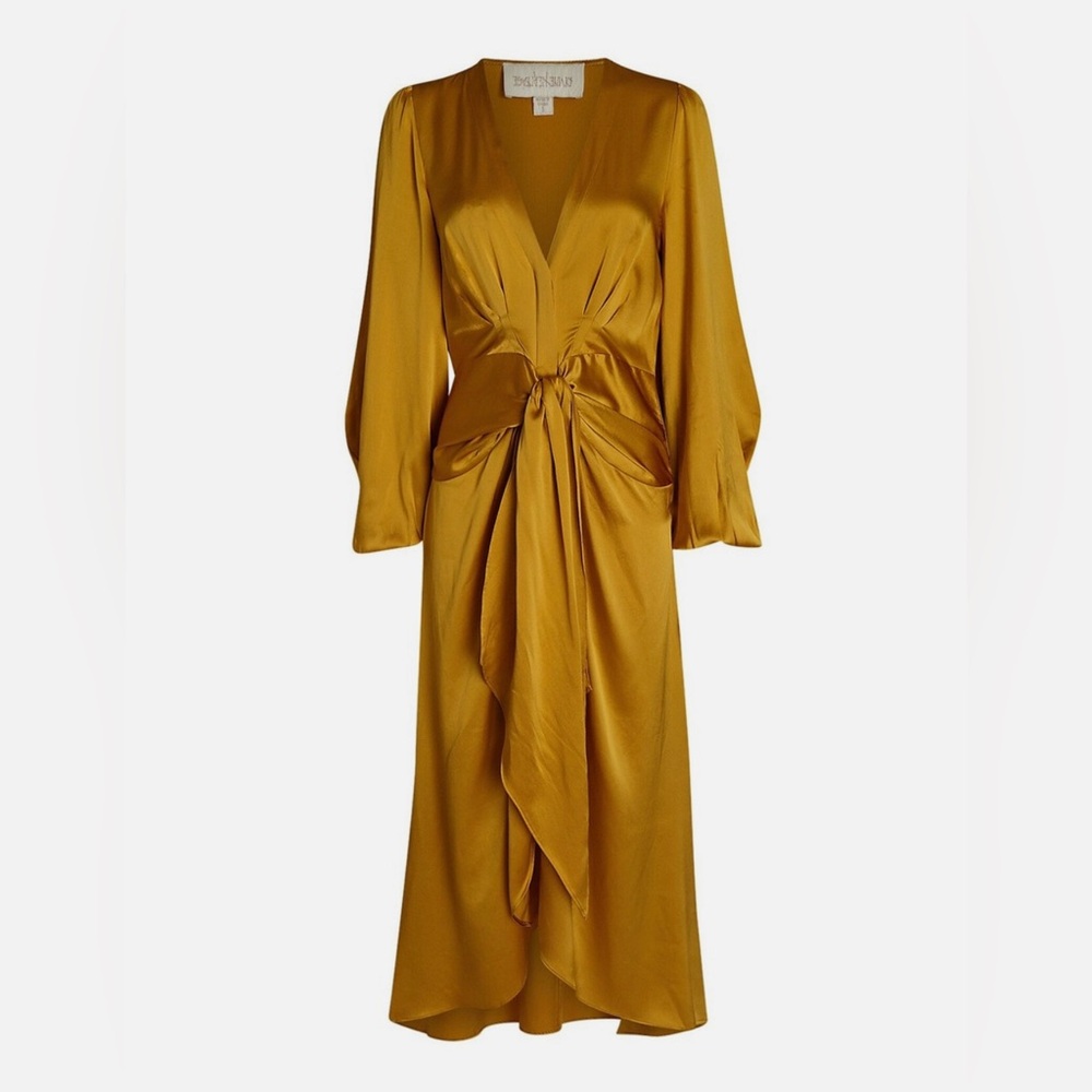 Divine Heritage 100% Silk Charmeuse High-low Dress gold Yellow Statement Small